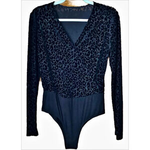BARDOT Black Velvet Leopard Burnout Bodysuit